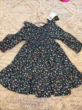 Polo by Ralph Lauren Navy Floral Cold-Shoulder Smocked Dress